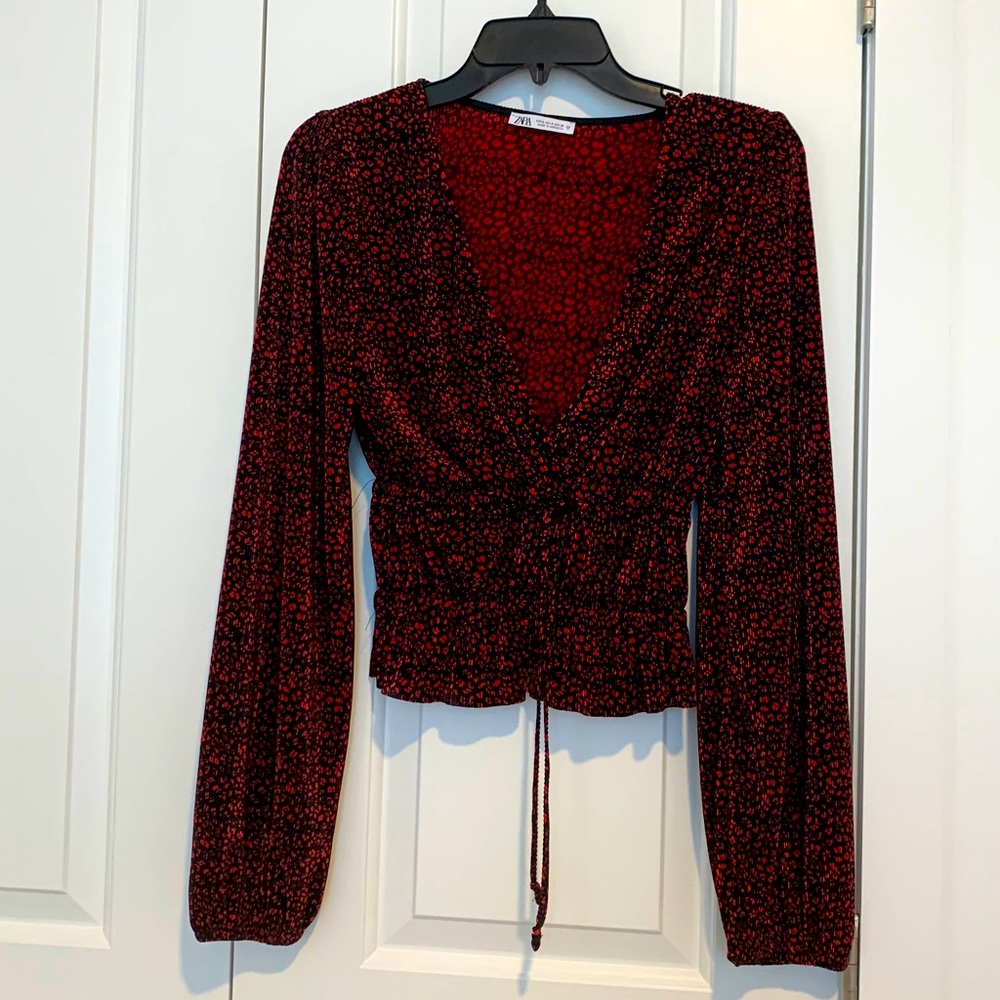 Zara Long Sleeve Pleated Cheetah Top